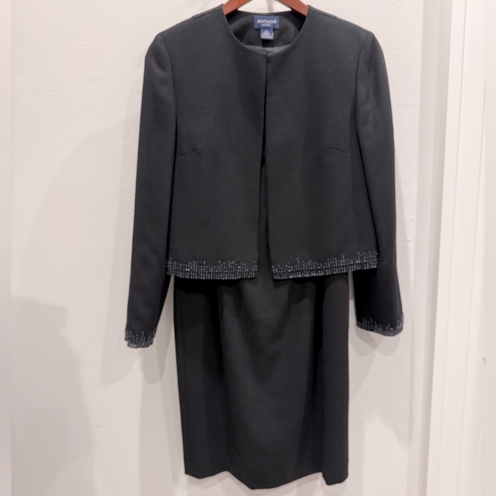 Ann Taylor Petites Black Dress and Jacket with Beaded Trim - Picture 2 of 14